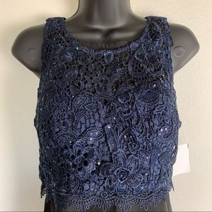 Lace, navy, crop top size 9 juniors